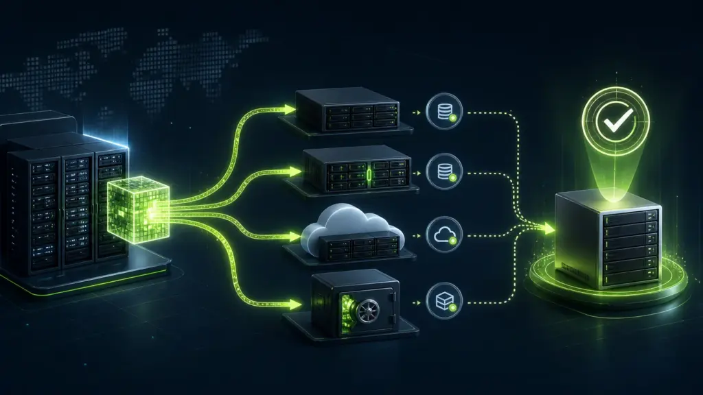 Produktivdaten werden auf unterschiedliche Backup-Ziele verteilt und erfolgreich wiederhergestellt.
