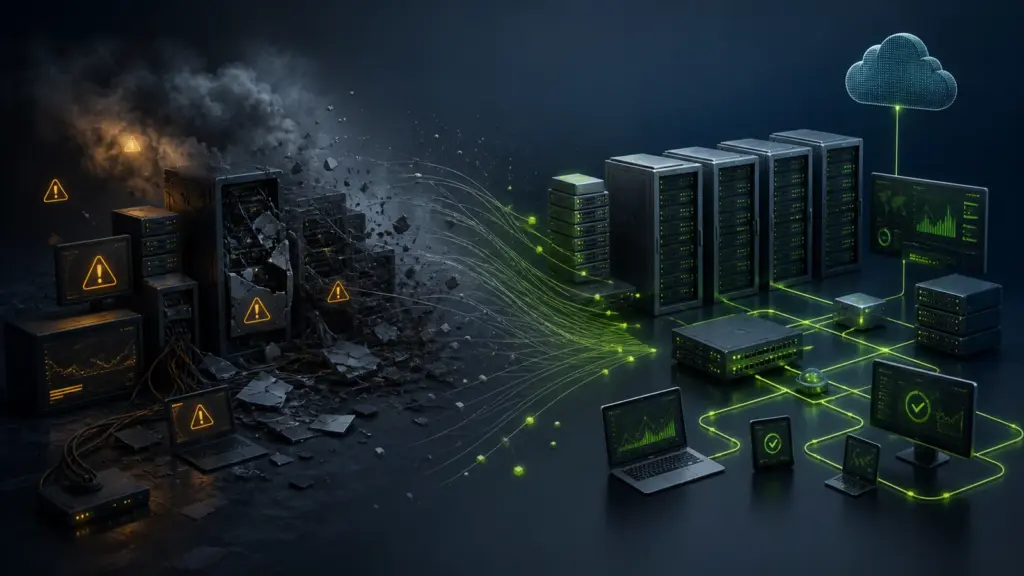 Der Übergang von reaktiven IT-Störungen zu einer geordnet überwachten IT-Infrastruktur.