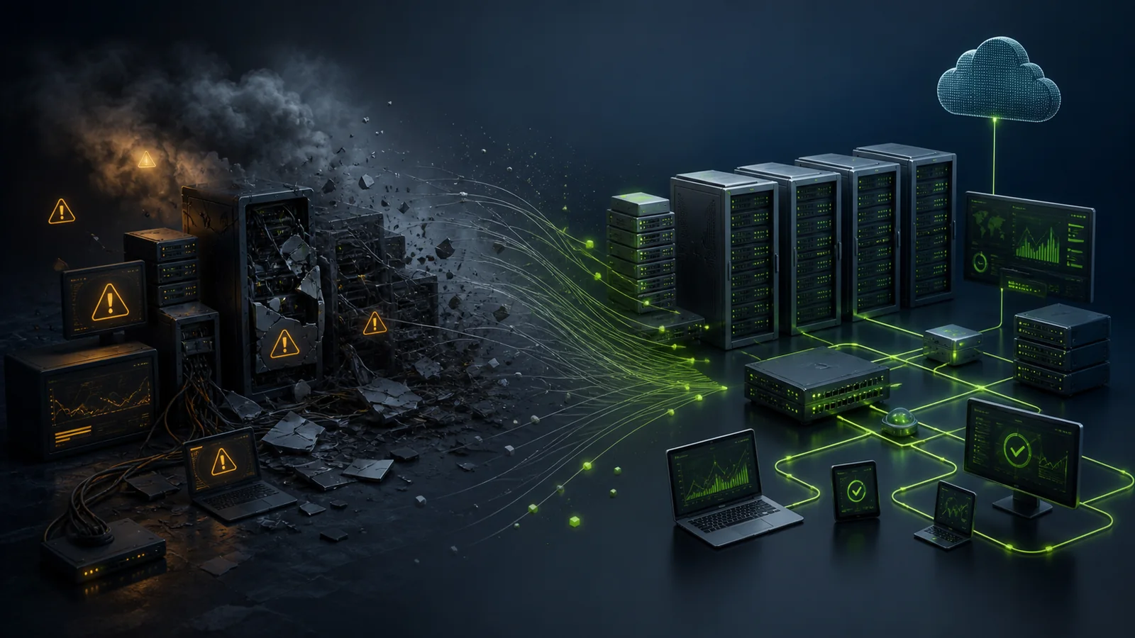 Der Übergang von reaktiven IT-Störungen zu einer geordnet überwachten IT-Infrastruktur.