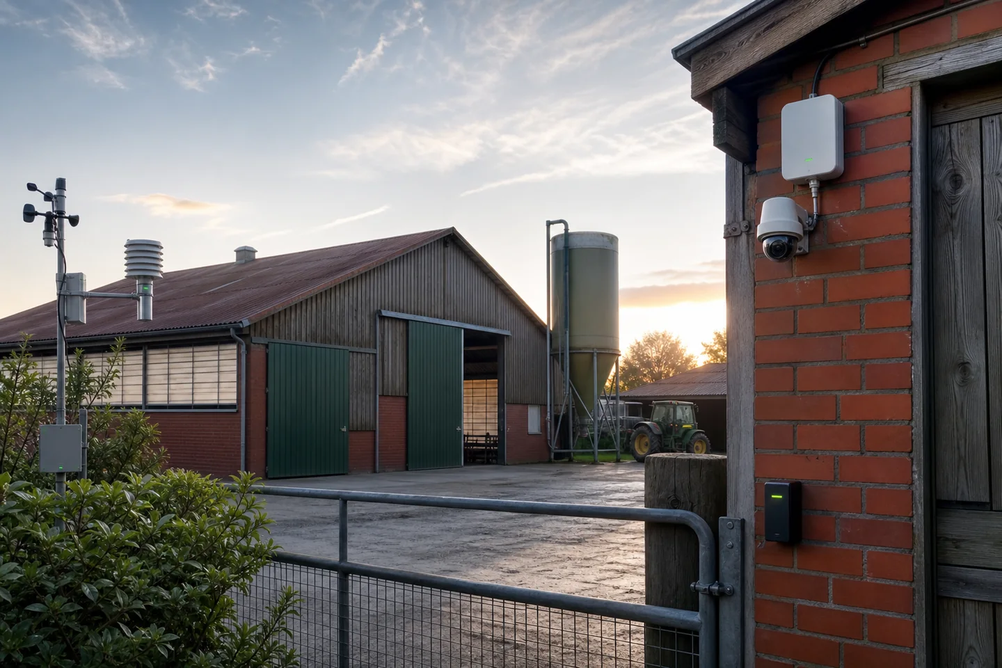 Landwirtschaftlicher Betrieb mit professionell installierter Kamera, Außennetzwerk und Sensorik