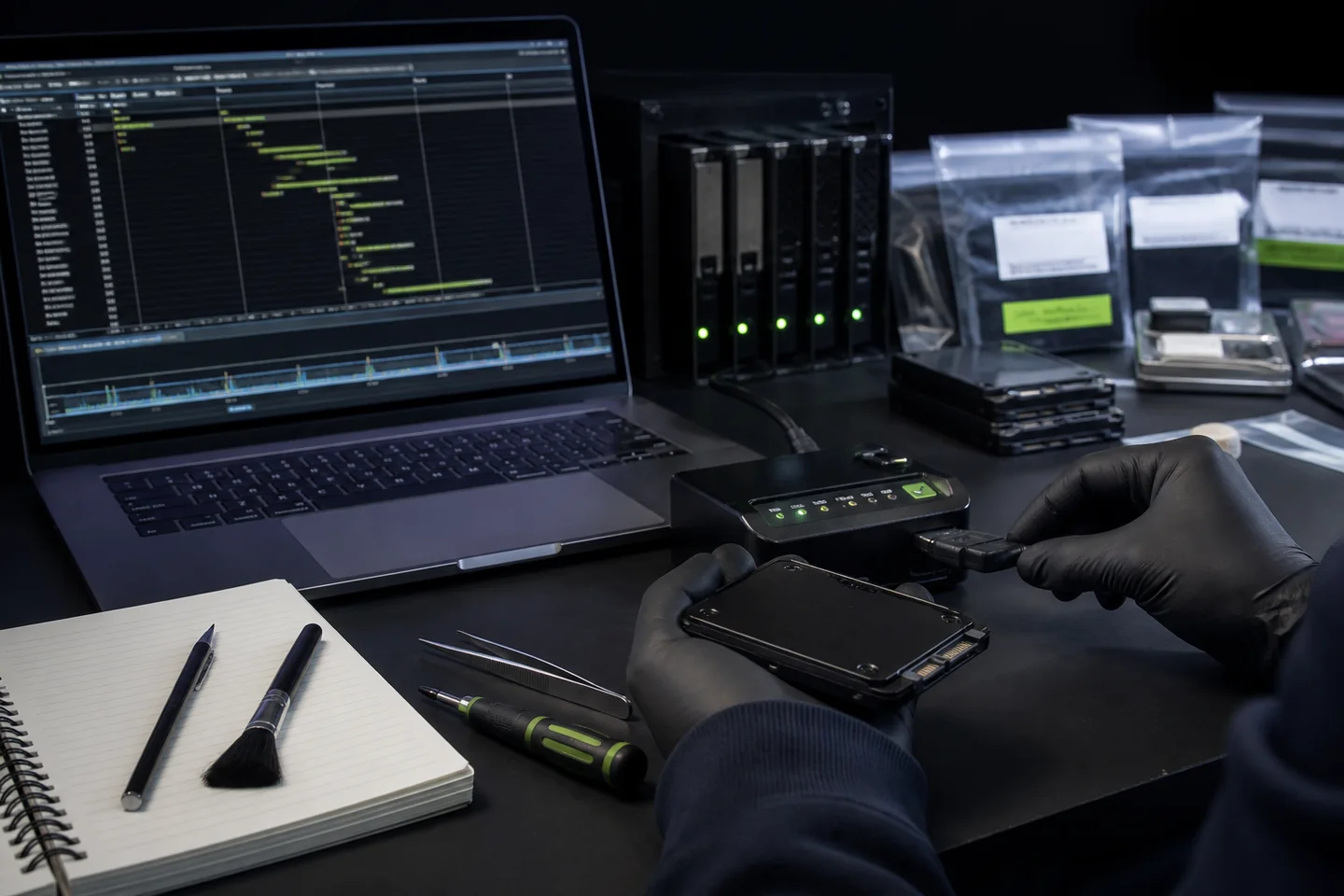 Forensische Untersuchung eines Datenträgers an einem professionellen Analysearbeitsplatz